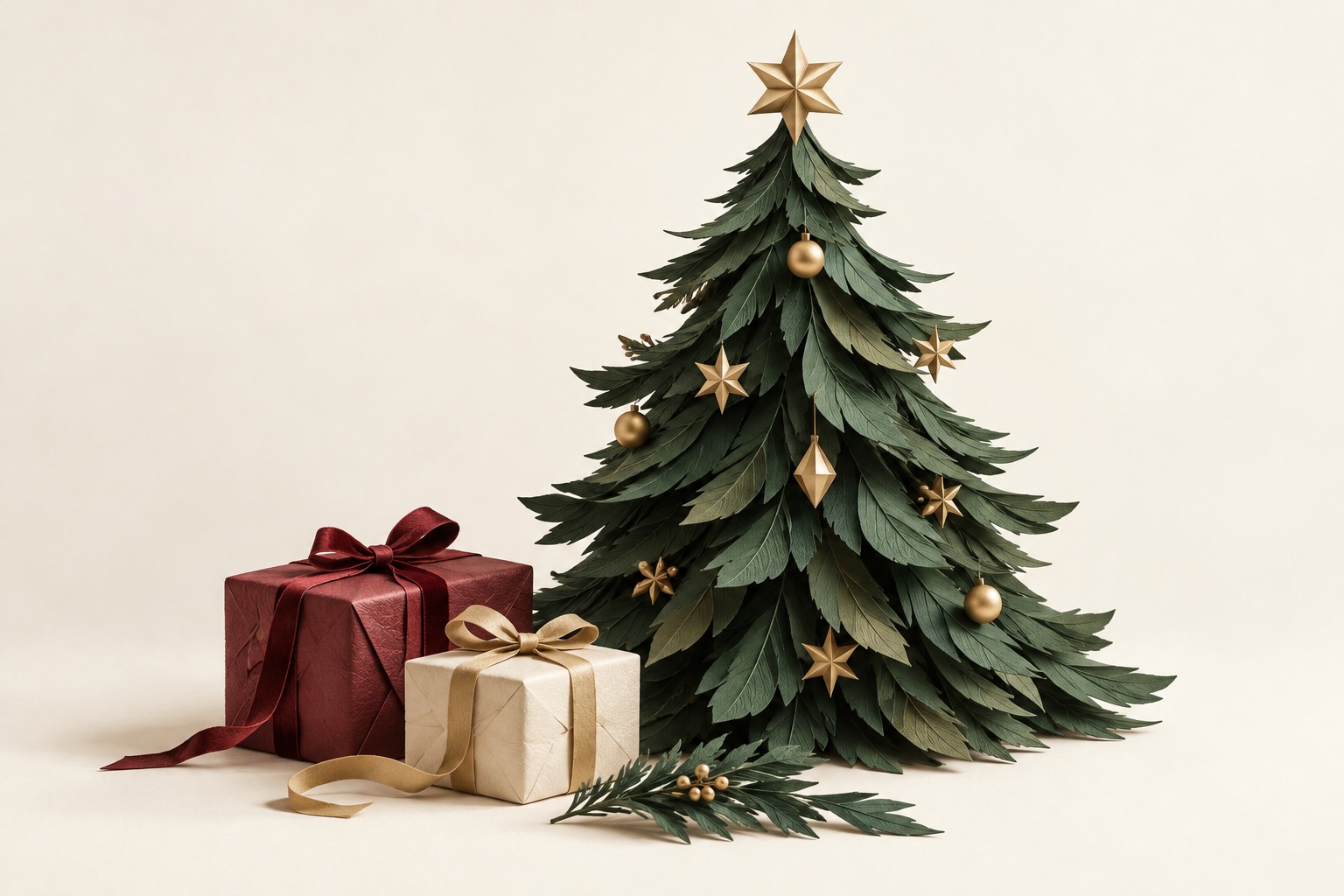 Contemporary paper Christmas tree and gifts